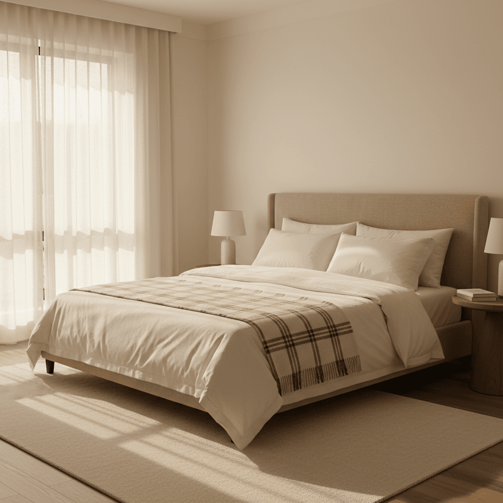 Neatly made bed in a safe bedroom